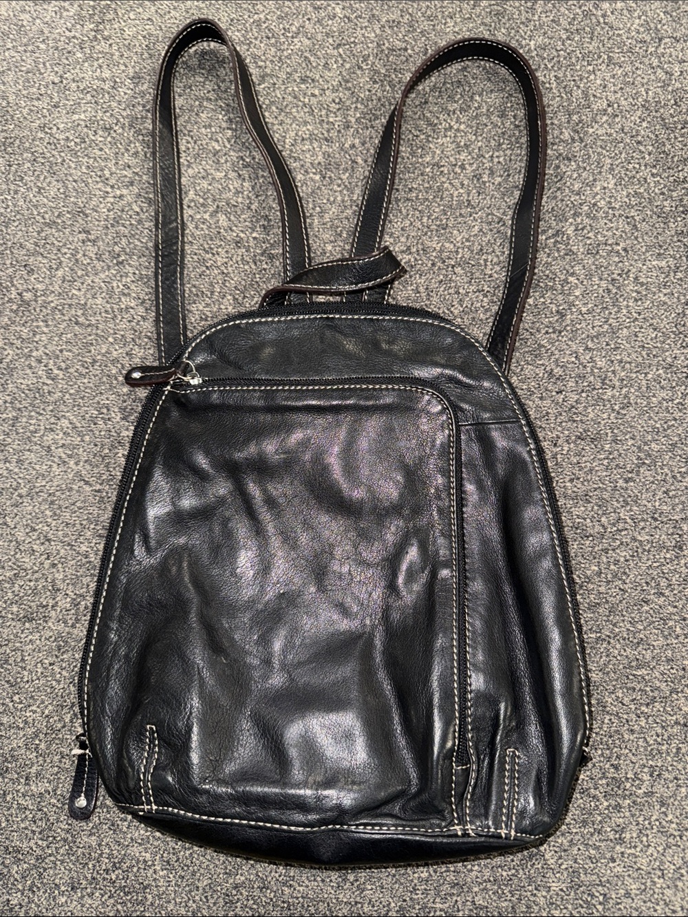 Tignanello Black Leather Backpack purse Classic Everyday Bag